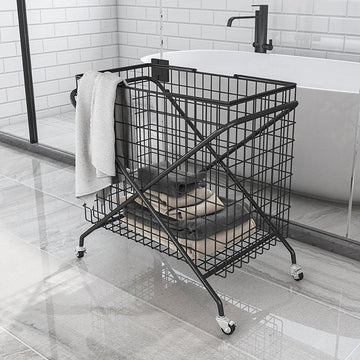 Collapsible Black Laundry Basket 22 x 23 Metal Laundry Hamper on Wheels